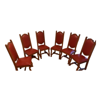 Chaises chêne et cuir rouge