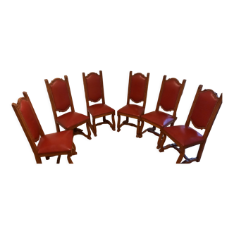 Oak and red leather chairs