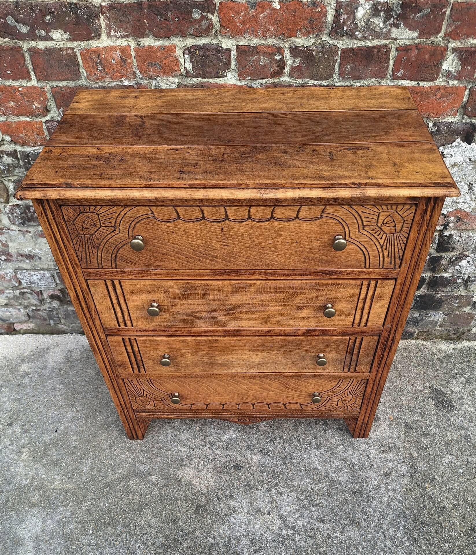 Art Deco commode with wooden top, vintage antique furniture.