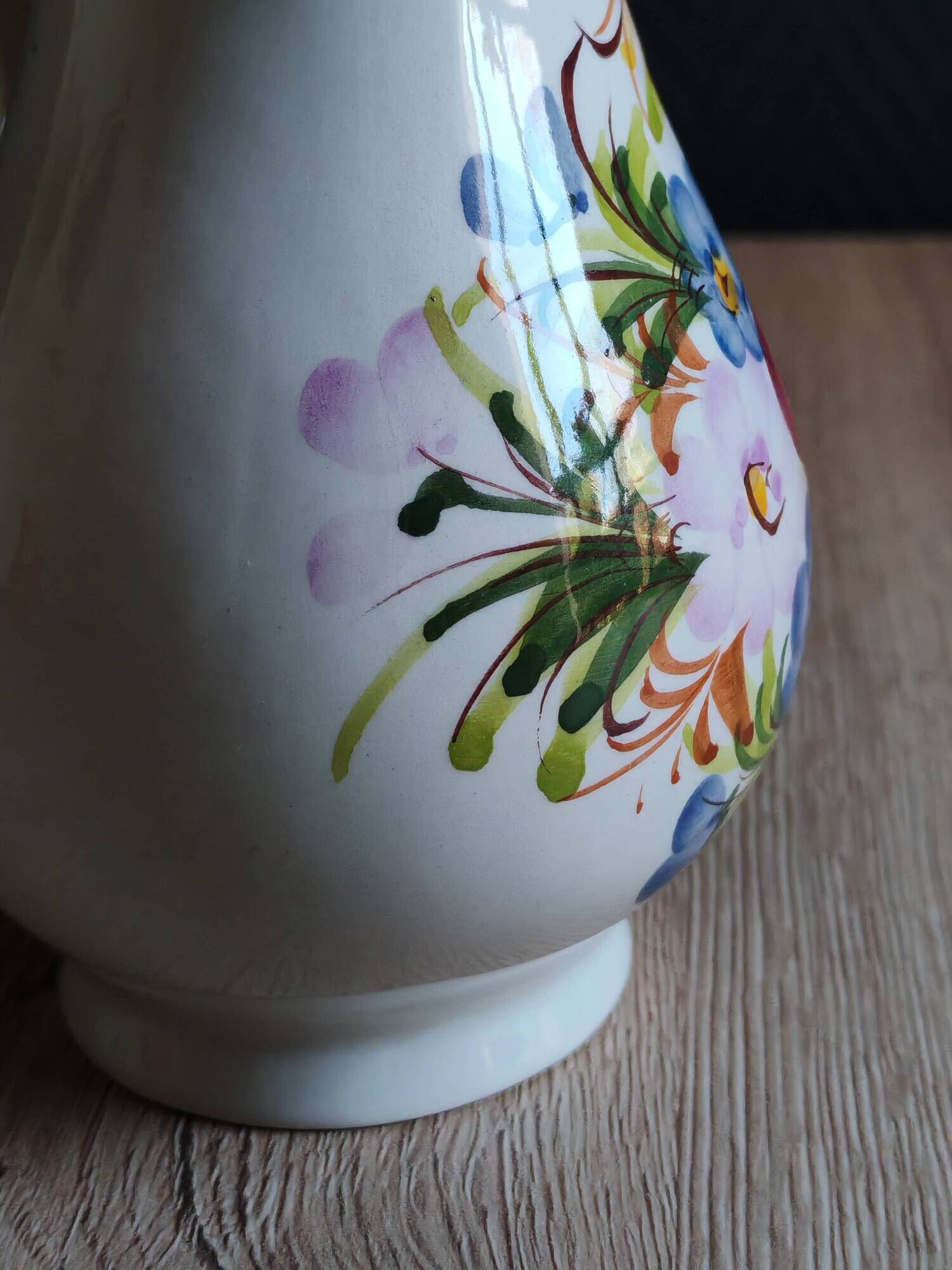 Vintage Ceramic Jug Hand-Painted Multicoloured Floral Decor, Ewer