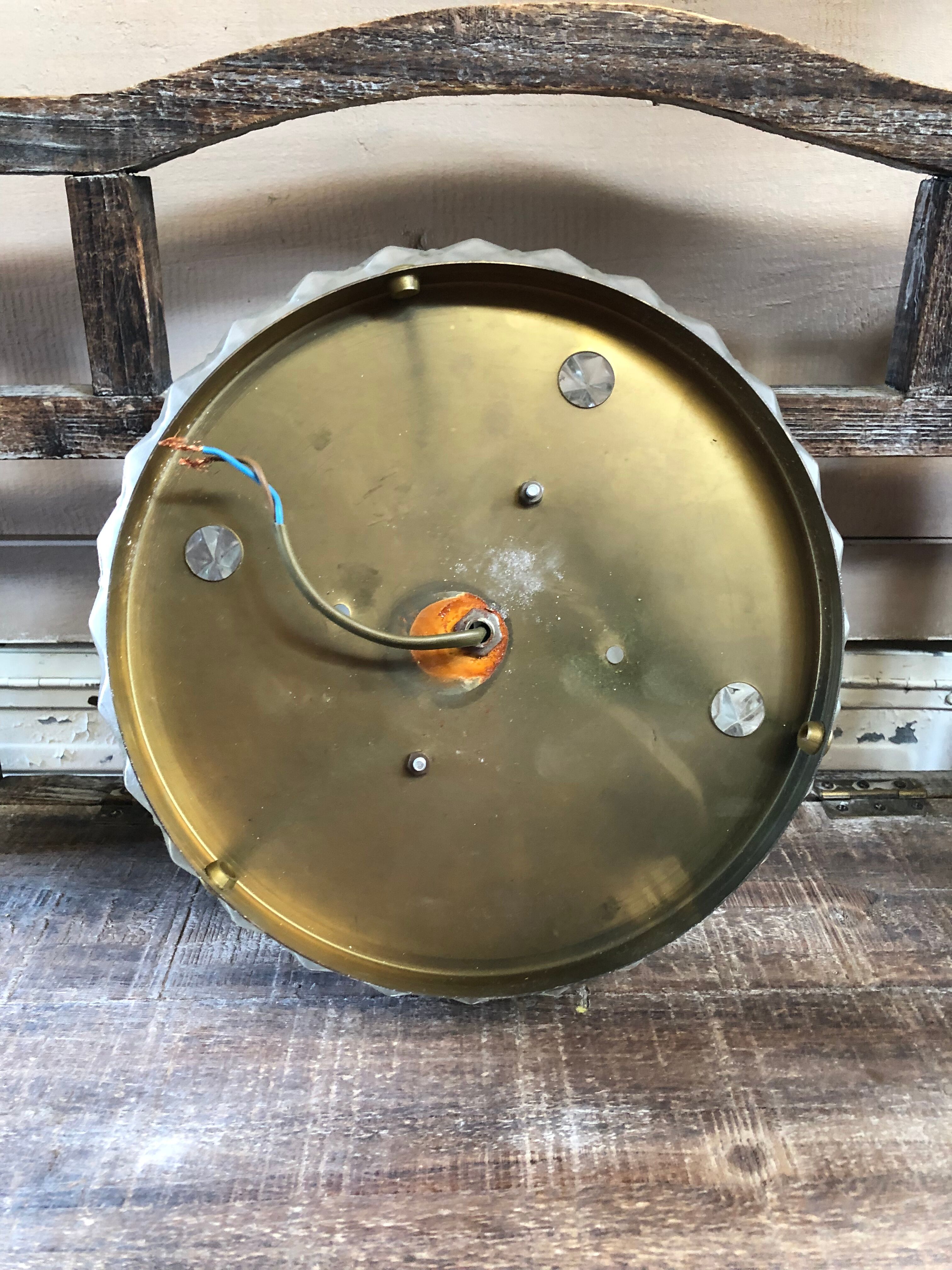 Old Wall Lamp Molded Glass + Support Gilded Metal Vintage