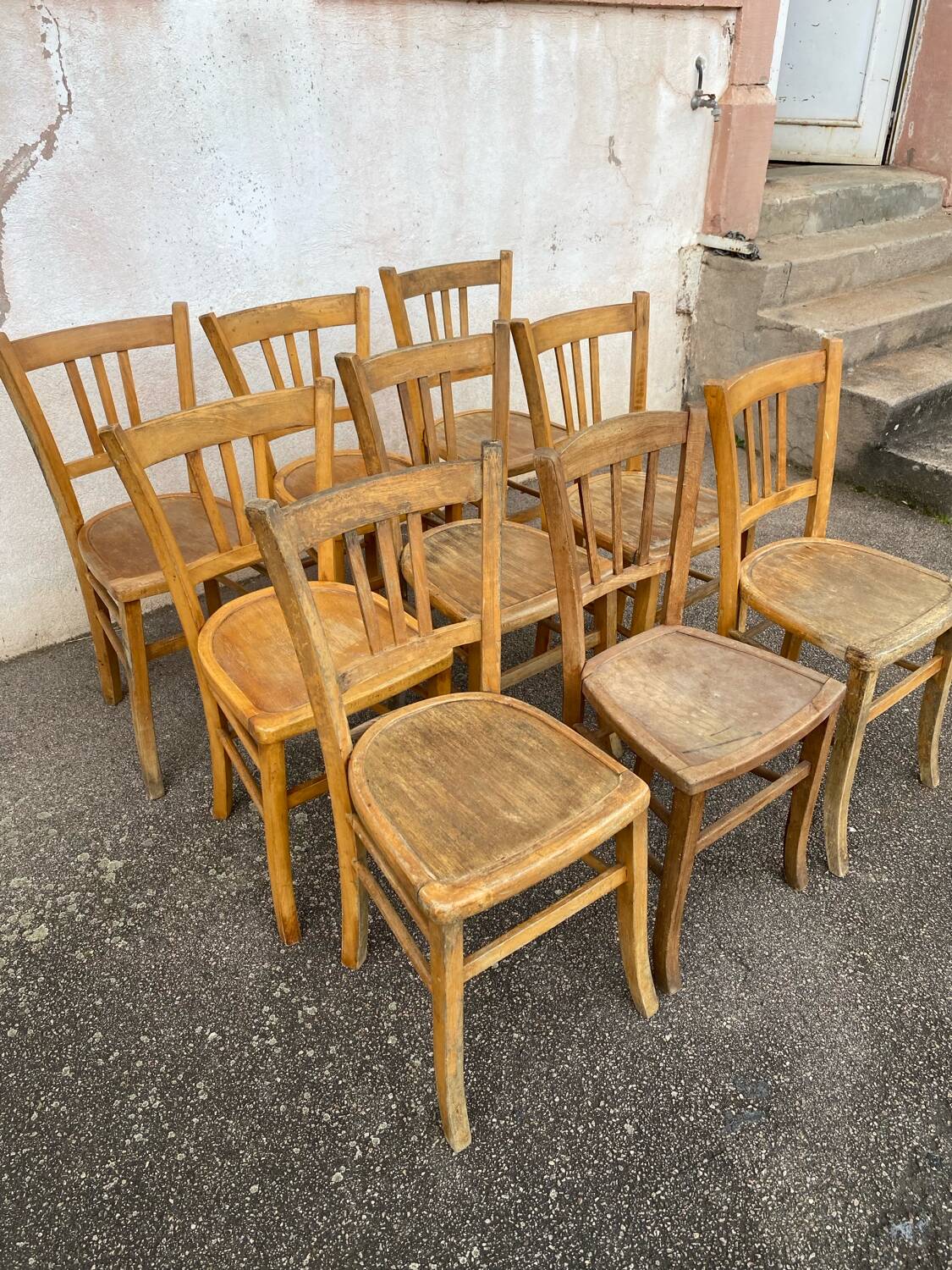 Set of 9 raw bistro chairs