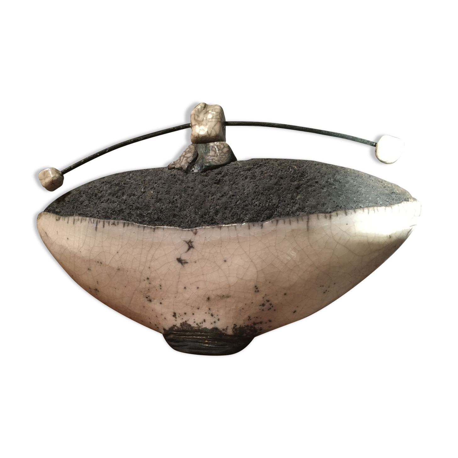 Enamelled ceramic bottle signed