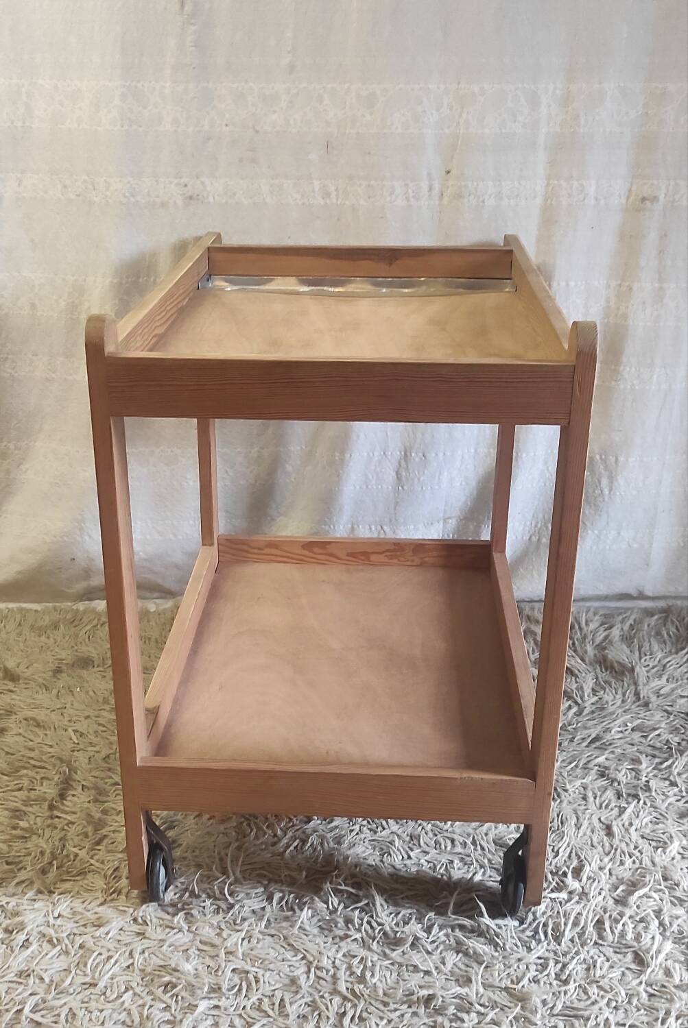 Solid wood serving trolley (Pine) - mid 20th century