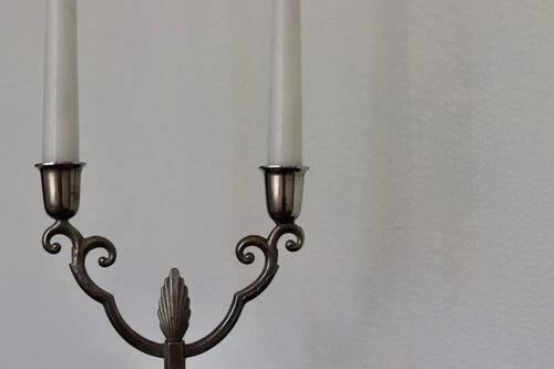Vintage Pewter Double-Arm Candelabra – Art Nouveau Style Candle Holder