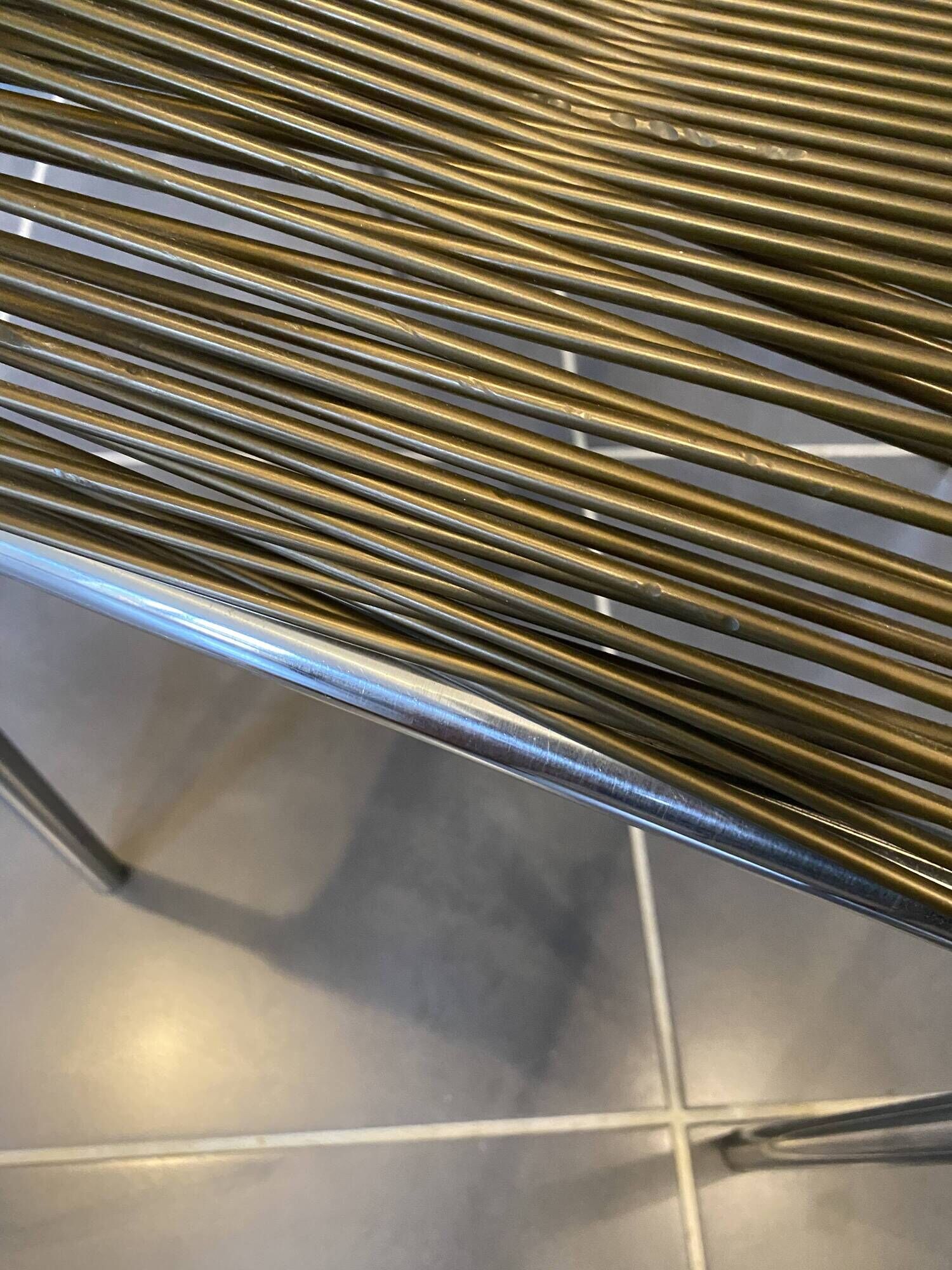 Scoubidou chair or vintage 1960s khaki green chrome spaghetti chair