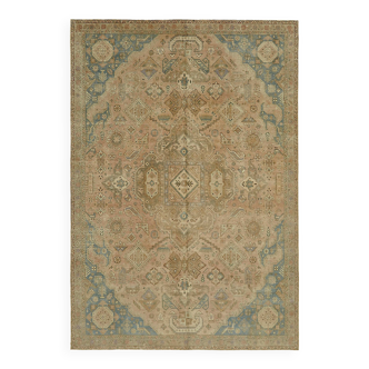 Tapis décoratif turc fait à la main des années 1980, 223 cm x 318 cm, en laine beige