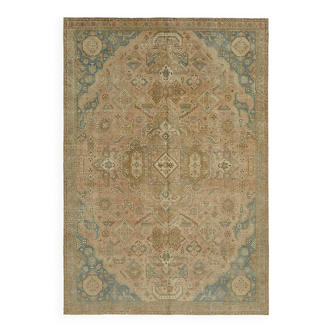 Handmade Turkish Decorative 1980s 223 cm x 318 cm Beige Wool Carpet