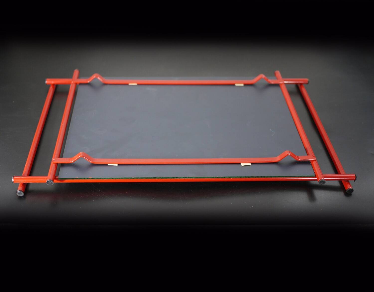 1960s Modern Red Metal Frame Mirrored Serving Tray