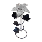 Glass soliflore vase in the shape of a fleur-de-lis on metal base