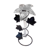 Vase soliflore en verre en forme de fleur de lys sur socle métal