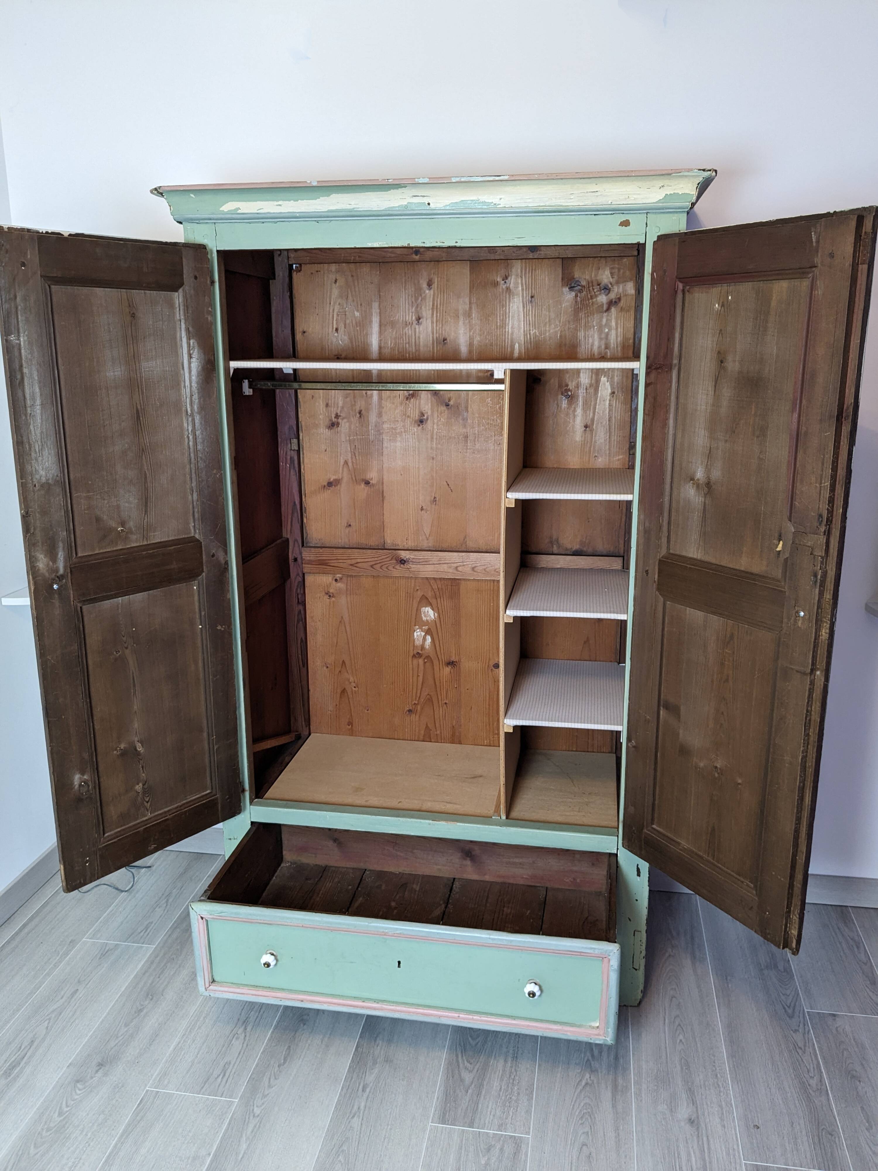 19th century painted wooden bedroom wardrobe