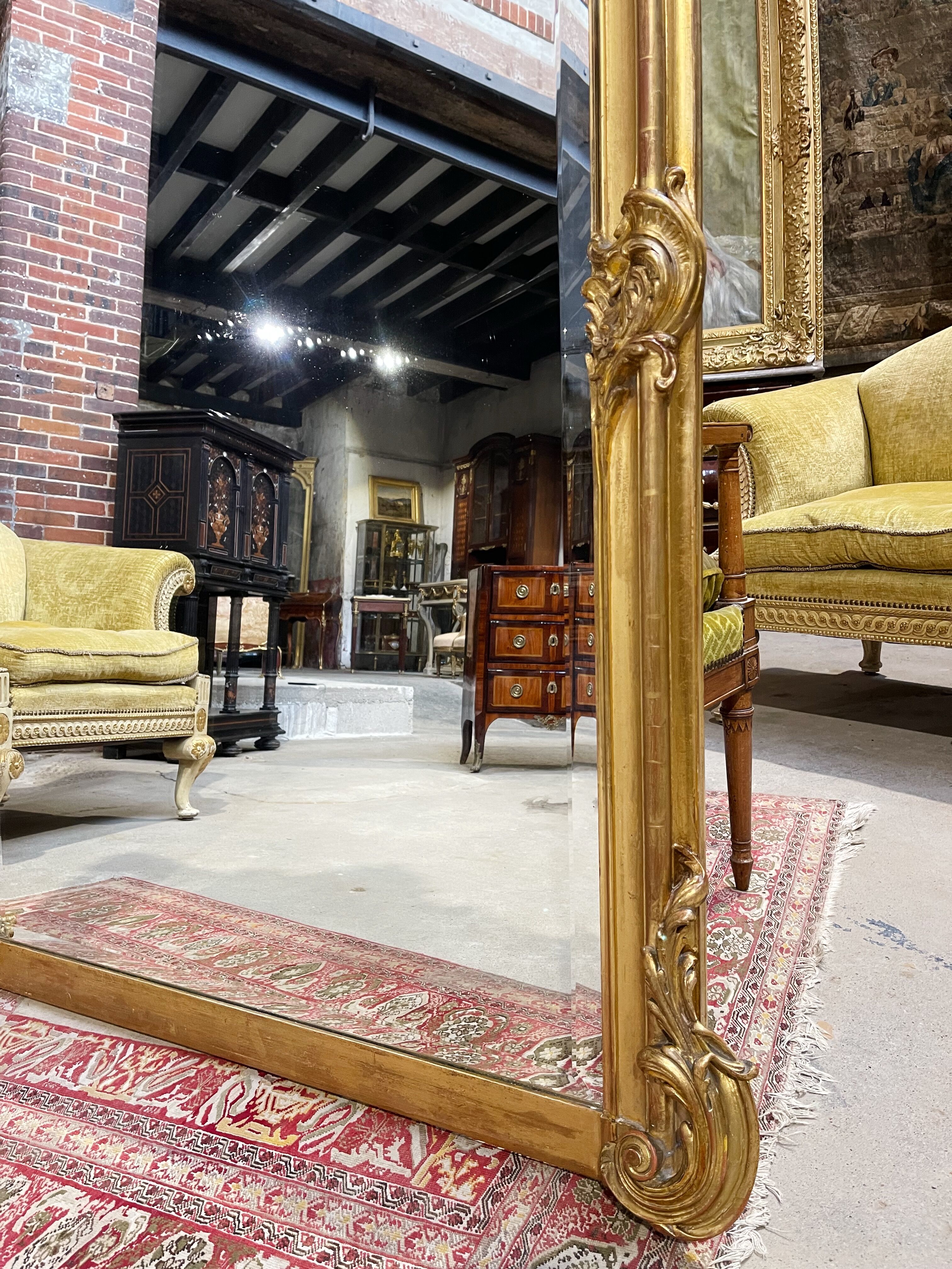 Napoleon III period fireplace mirror in gilded louis XV style wood