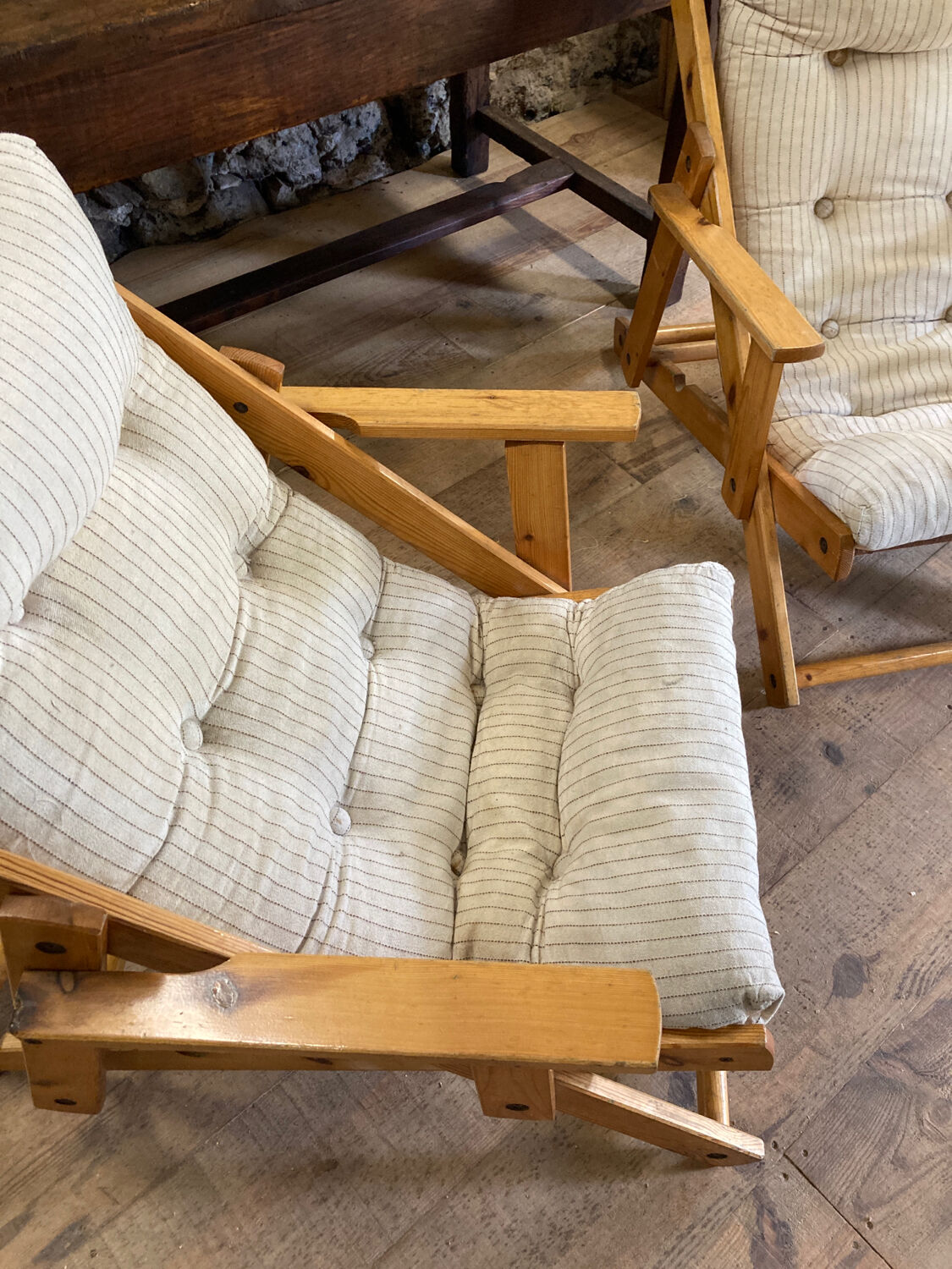 Pair of pine garden armchairs