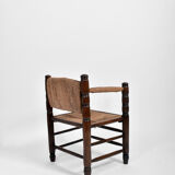 Pair of turned wood and straw armchairs, 1950s.
