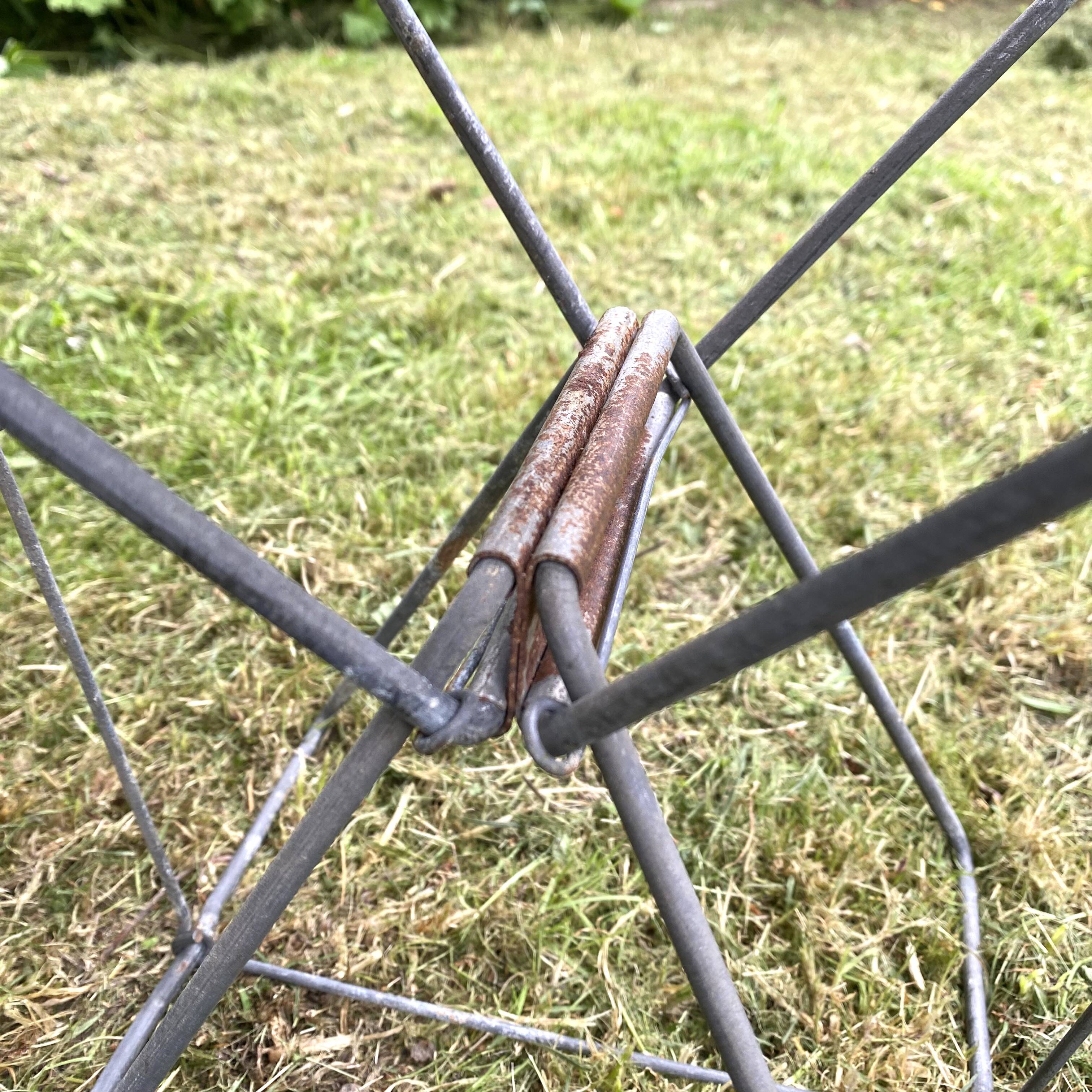 Vintage camping folding stool, striped canvas