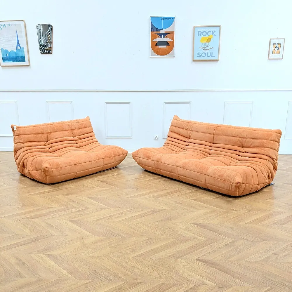 Togo apricot 2-seater and 3-seater sofa set Ligne Roset