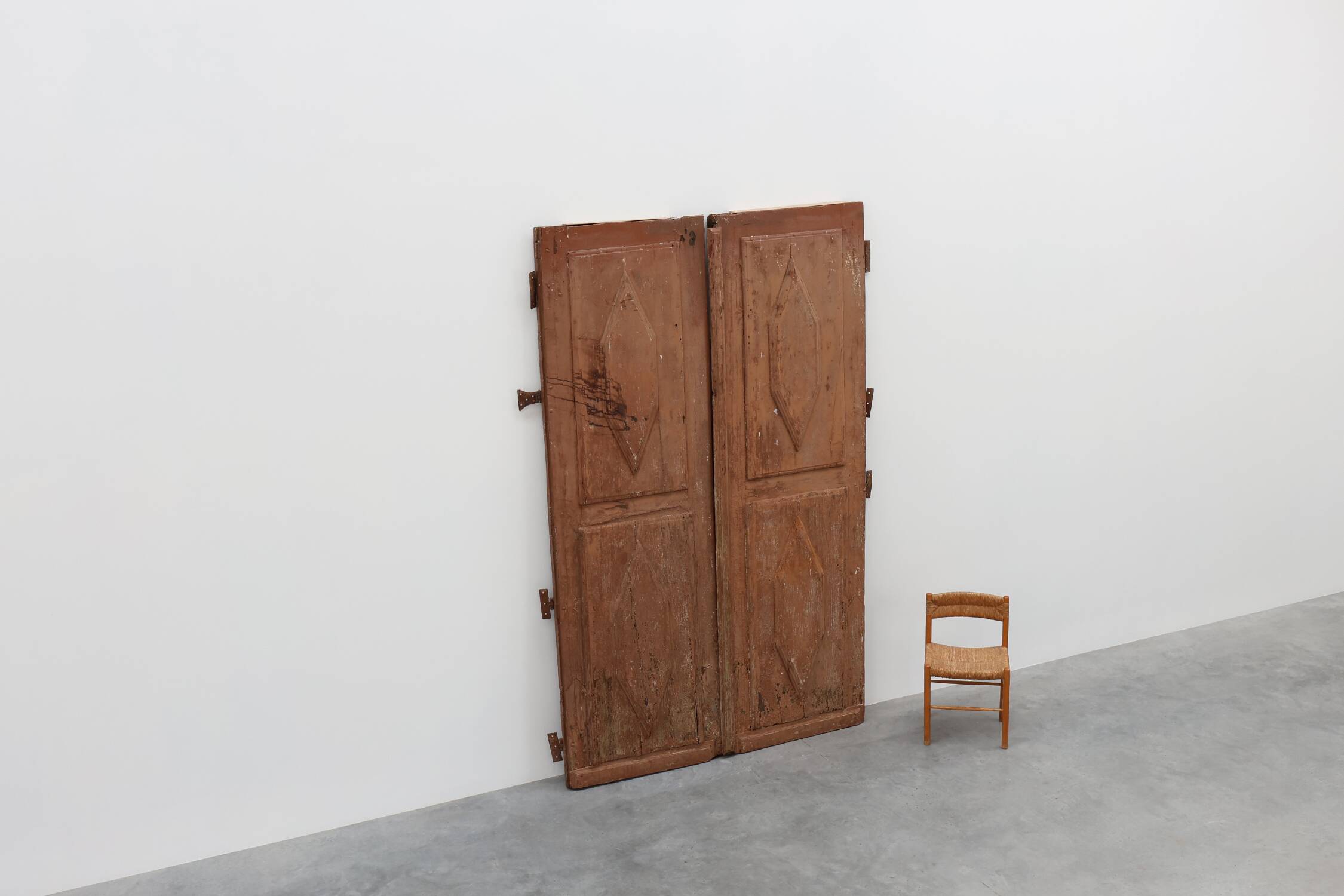 Large 17th century Monastery doors in terracotta lacquered oak, Portugal
