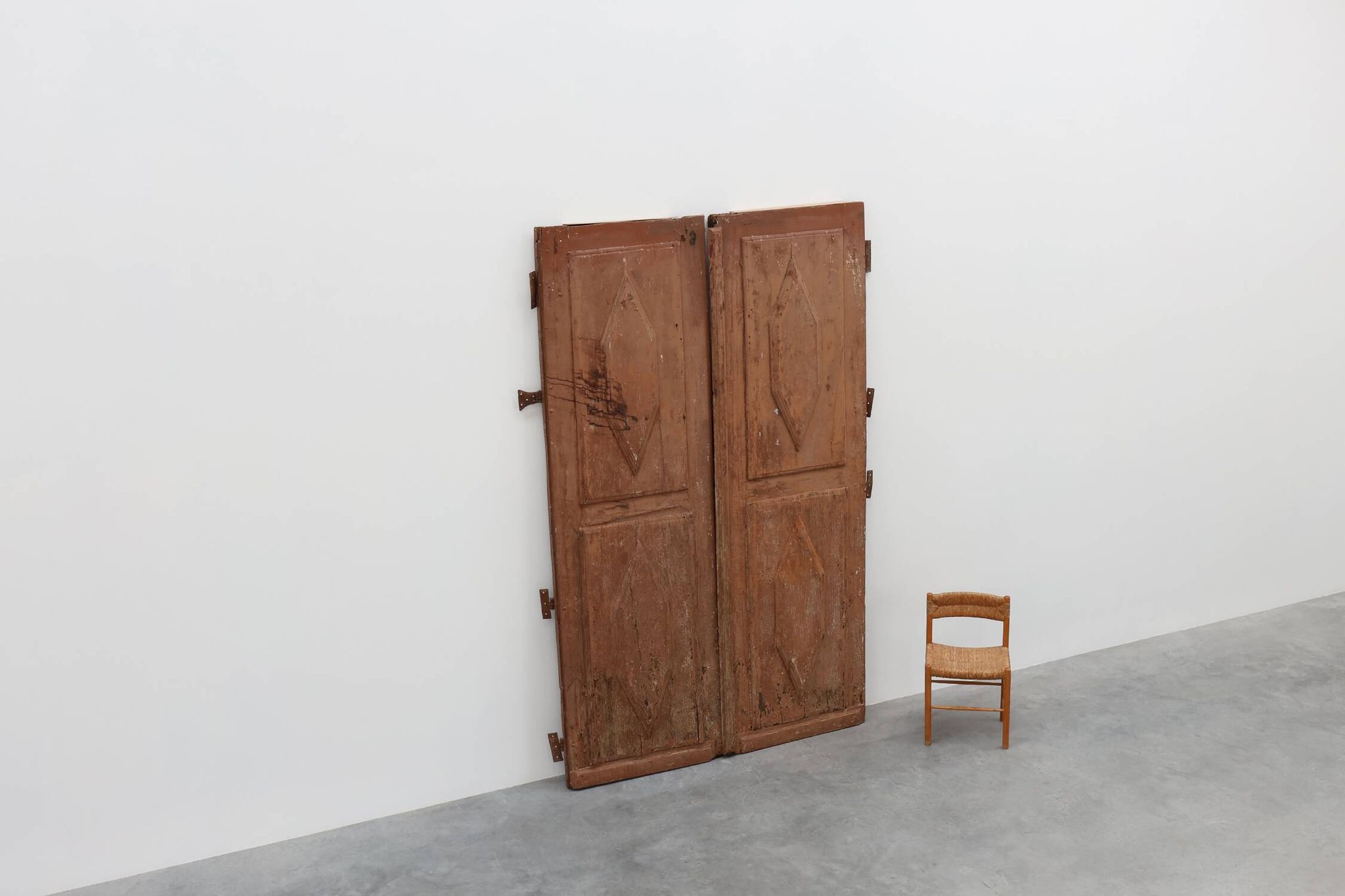 Large 17th century Monastery doors in terracotta lacquered oak, Portugal