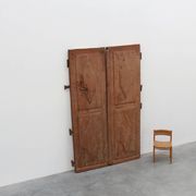 Large 17th century Monastery doors in terracotta lacquered oak, Portugal