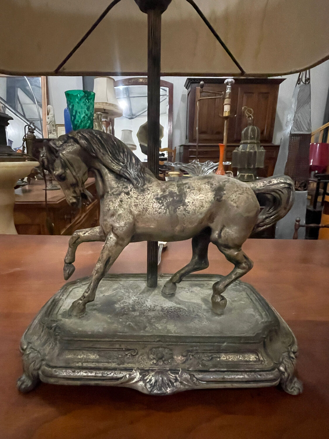 Table lamp in the Maison Charles style made of bronze featuring a horse.
