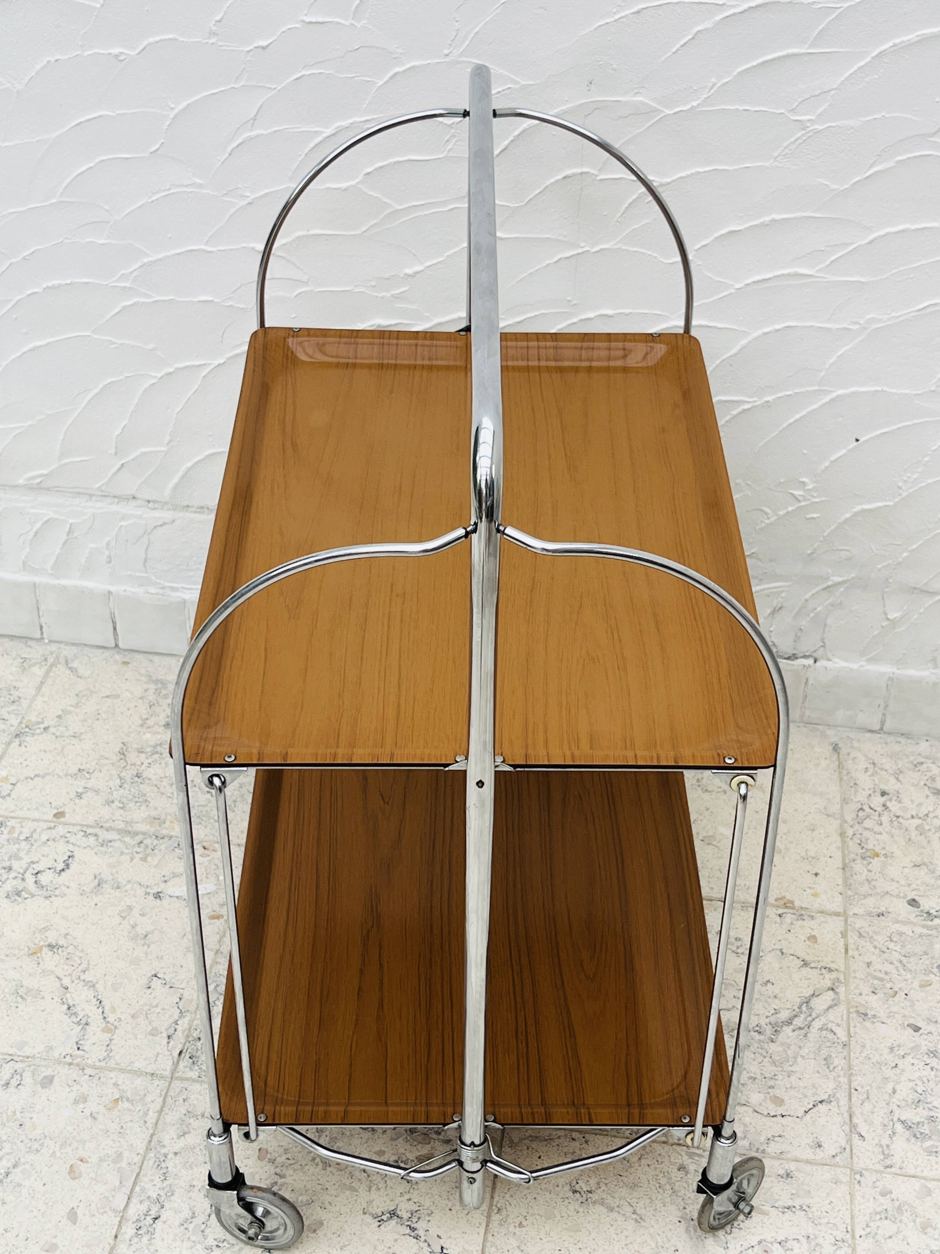 Folding table Bremshey Dinett in chrome and vintage wood
