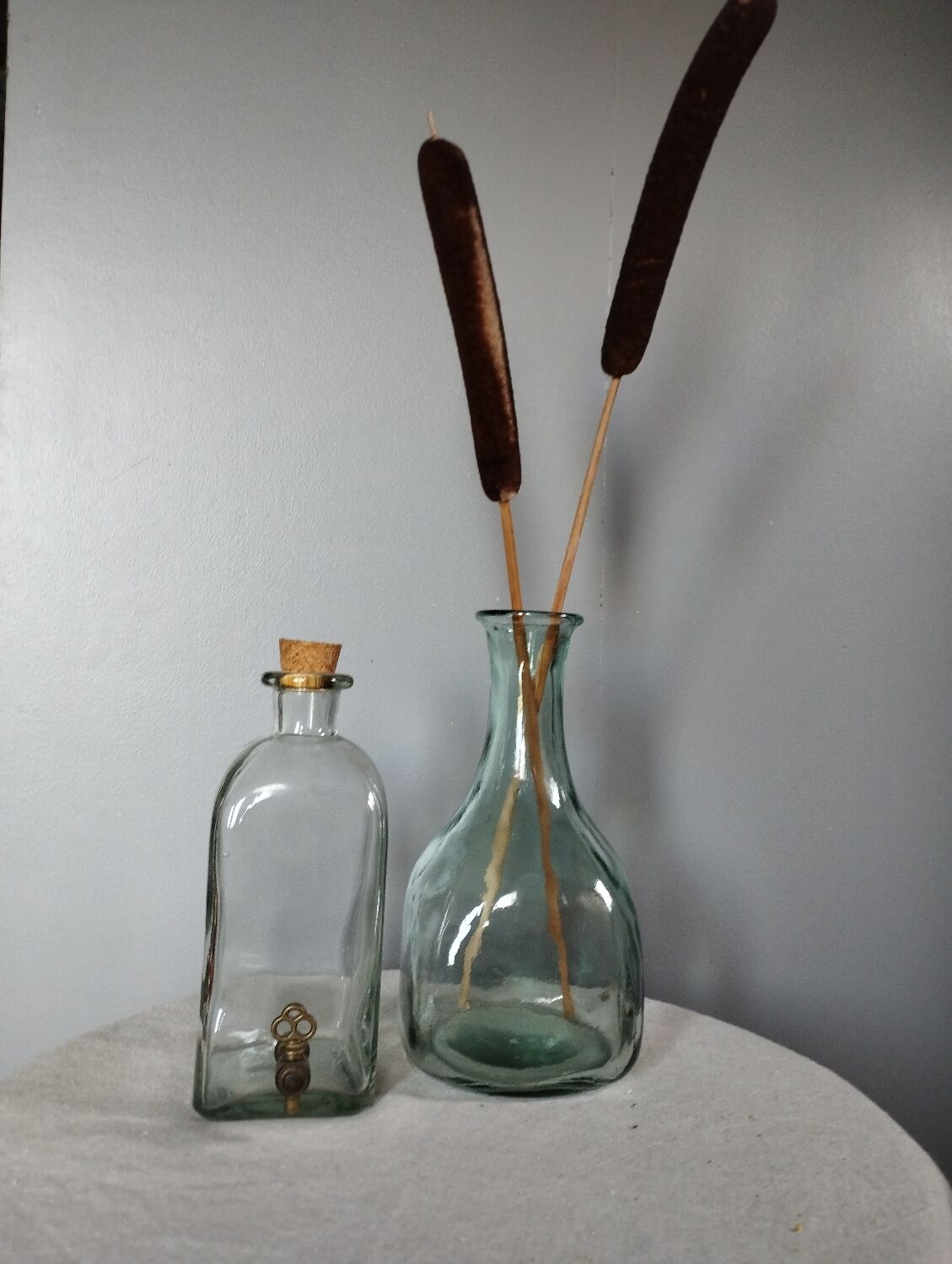 Duo of bottles/carafes, vintage