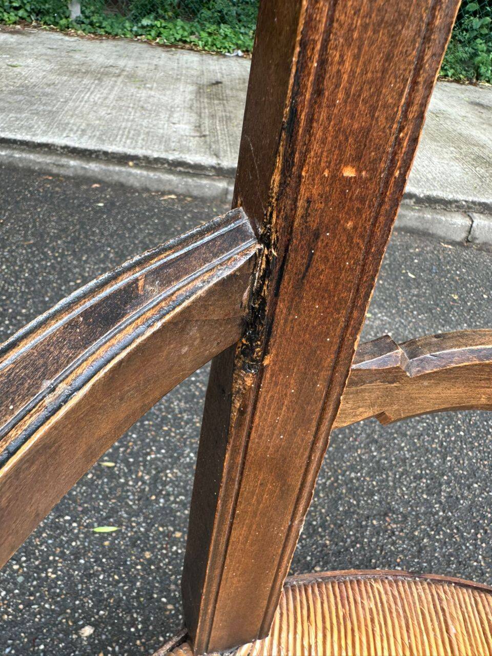 19th-century solid wood straw chair 111cm