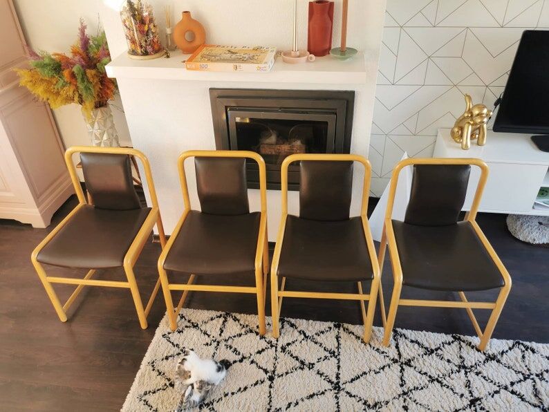 Vintage wooden chair with skai leather seat, 1990