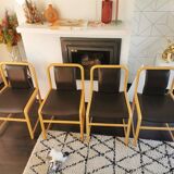 Vintage wooden chair with skai leather seat, 1990