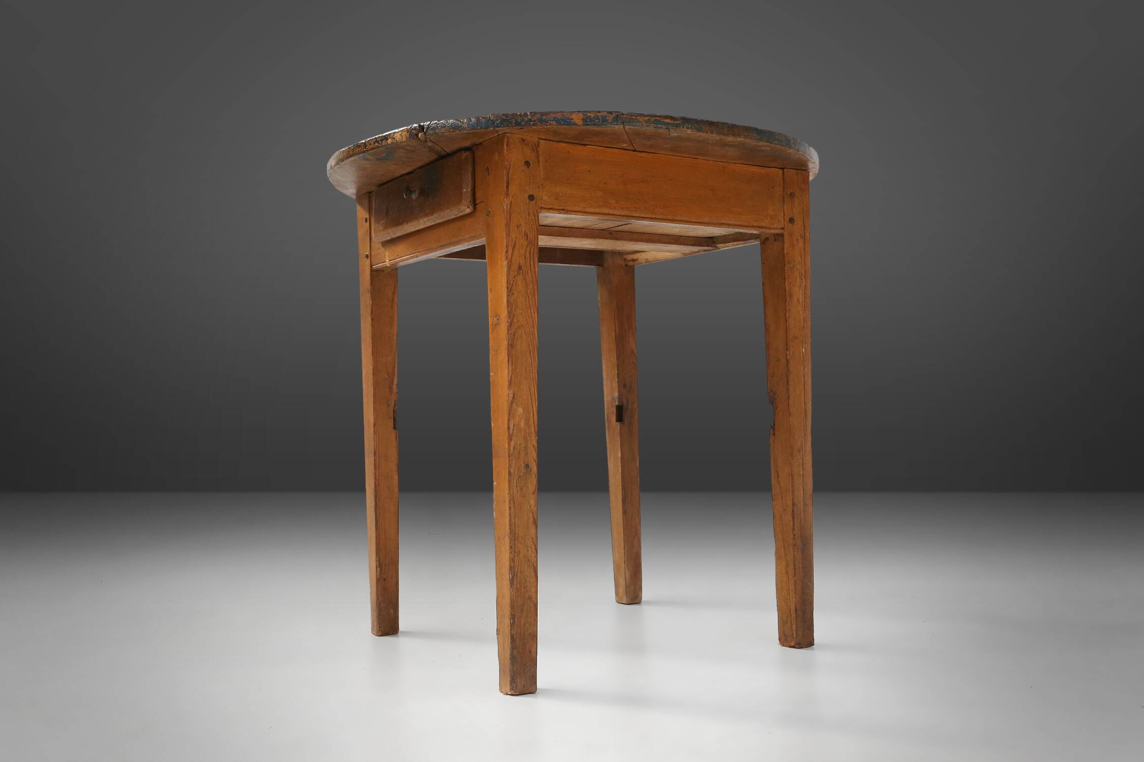 French round sidetable in oak with blue top and beautiful patina, ca. 1850