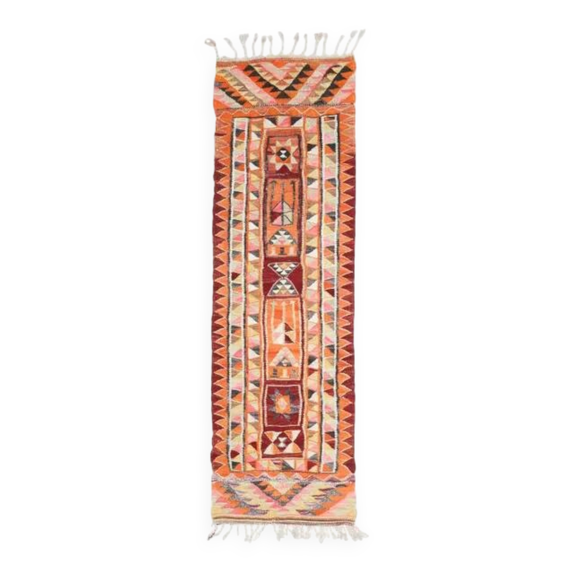 1970s Vintage Turkish Hand-Knotted Wool Cotton Orange Runner Rug 86x288