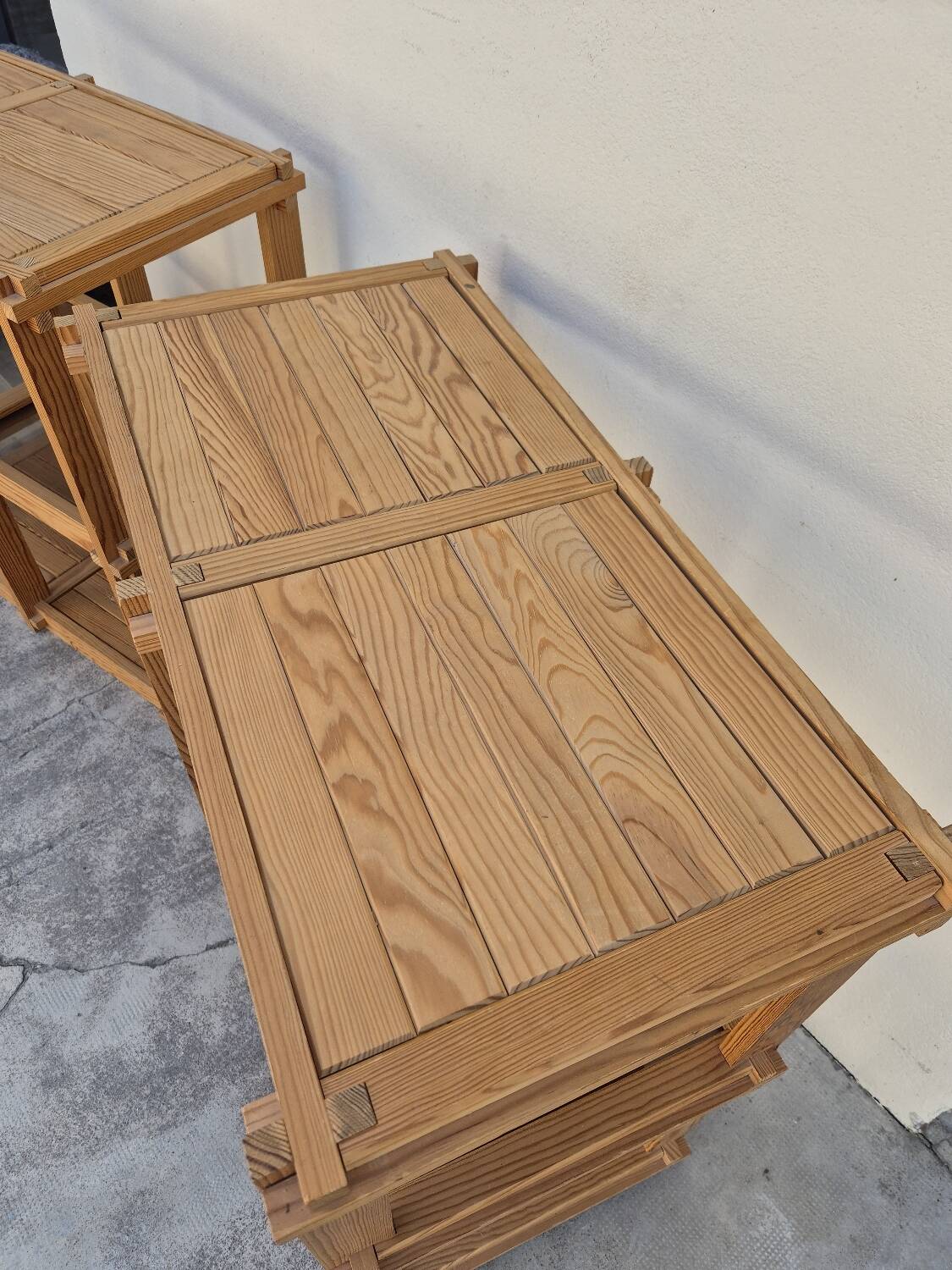 Pair of vintage pine bookshelf units in Maison Regain design from the 1970s.