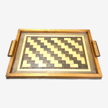 Wooden tray art deco marquetry