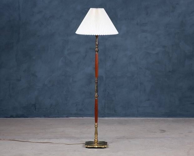 Mid-Century Floor Lamp in Teak & Brass, Denmark, 1960s