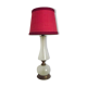 Brass & white glass table lamp red fabric shade
