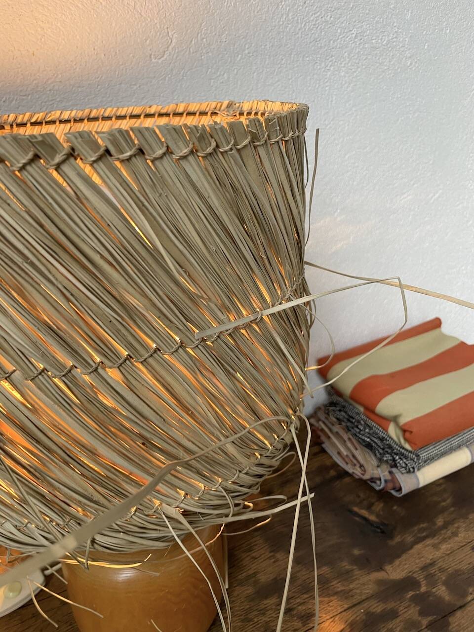 50s wood and straw lamp