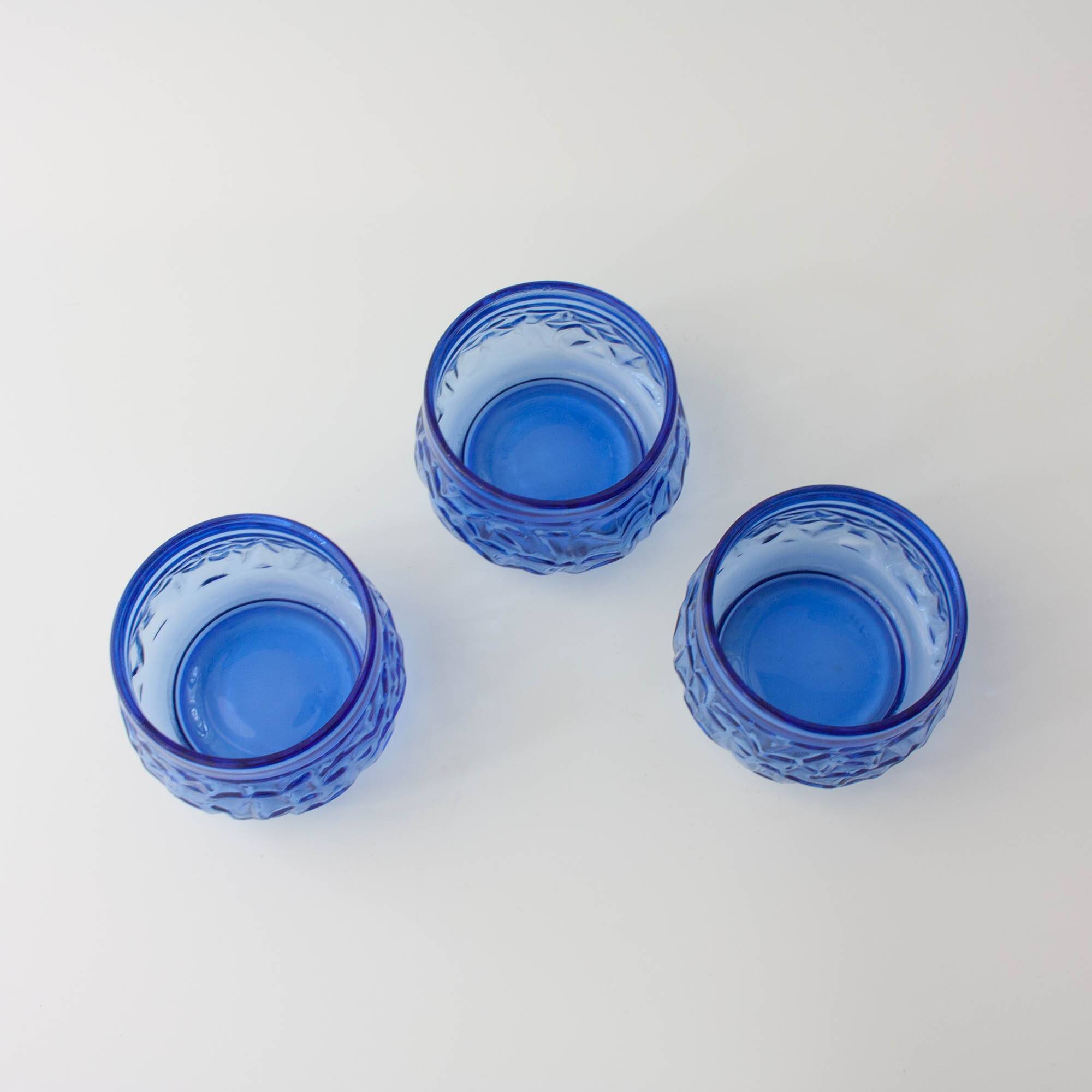 Set of 3 Vintage IVIMA Blue Glass Dessert Bowls, 1960s