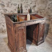 Antique French pine desk – 1880, bar/counter unit with drop-leaf compartments – 65×120×106 cm