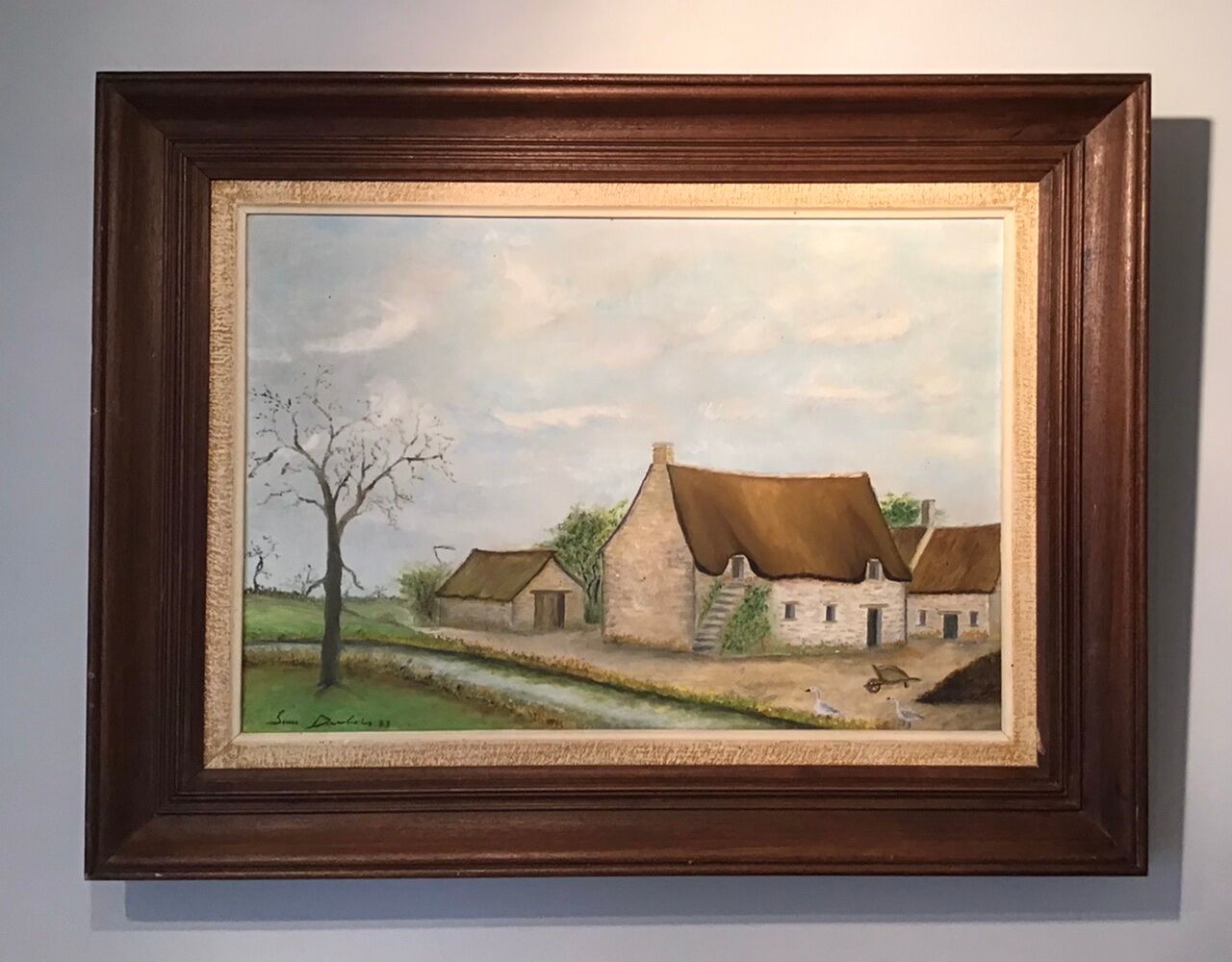 Old painting, farmhouse landscape signed Louis Dubois and dated 83