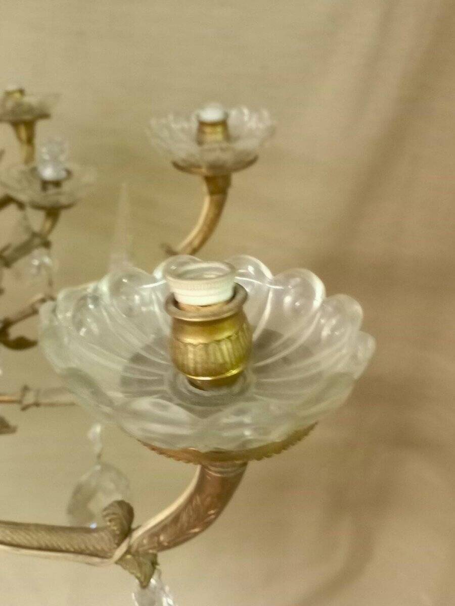 Large curved chandelier floor lamp in bronze and crystal, 19th century