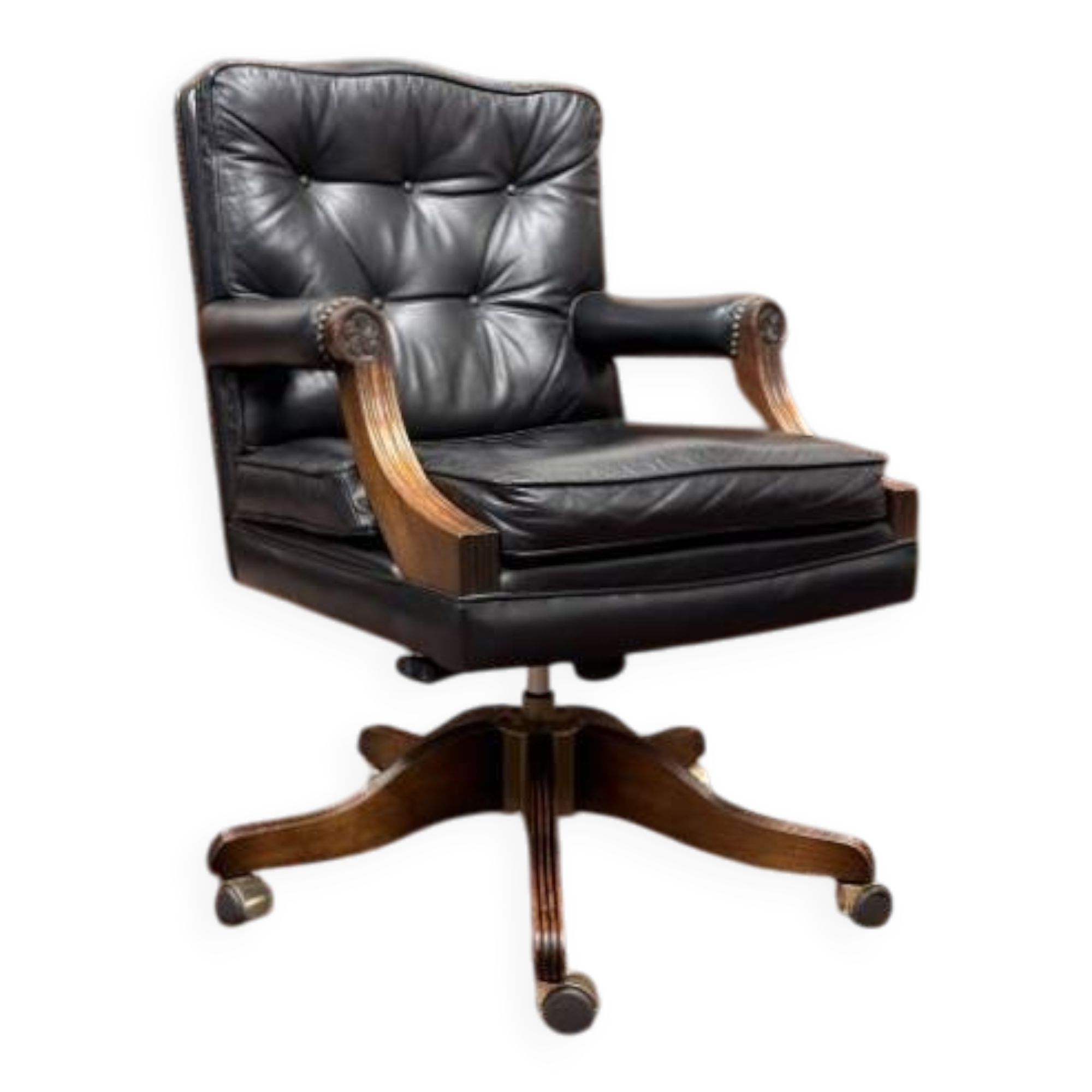 Classic English Black Chesterfield Desk Chair