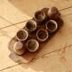 6 vintage wooden egg cups and salt and pepper shakers - Mid-century