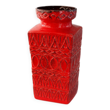 Grand vase de sol en céramique BAY 45 cm rouge vintage Allemagne de l'Ouest Bodo Mans
