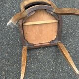 6 Art Deco gondola chairs in solid oak with burgundy leatherette, 1940.