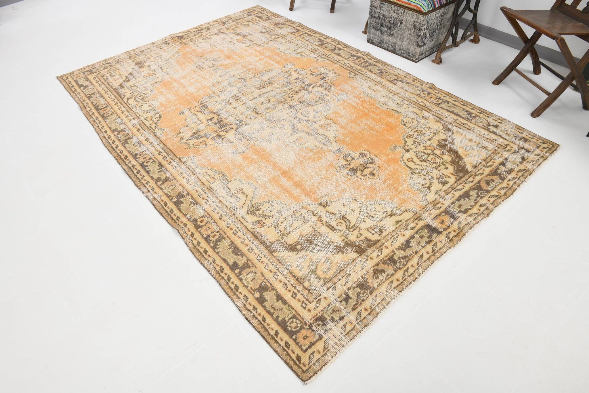 6x9 Peach Yellow Soft Pastel Turkish Vintage Rug, 185x276Cm SK 5250
