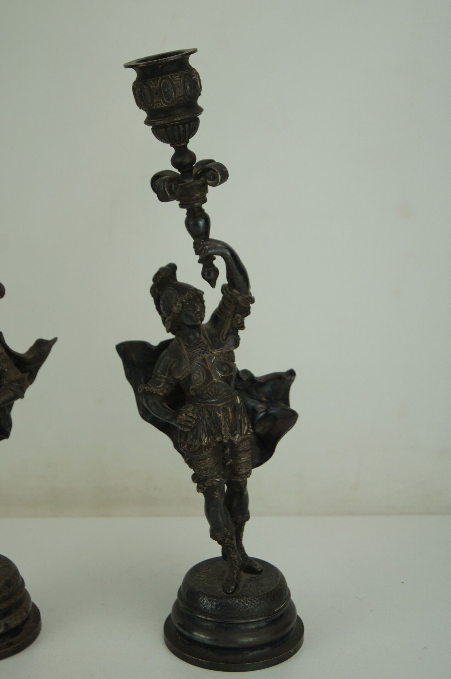 Silver bronze torch pair Paul Dubois