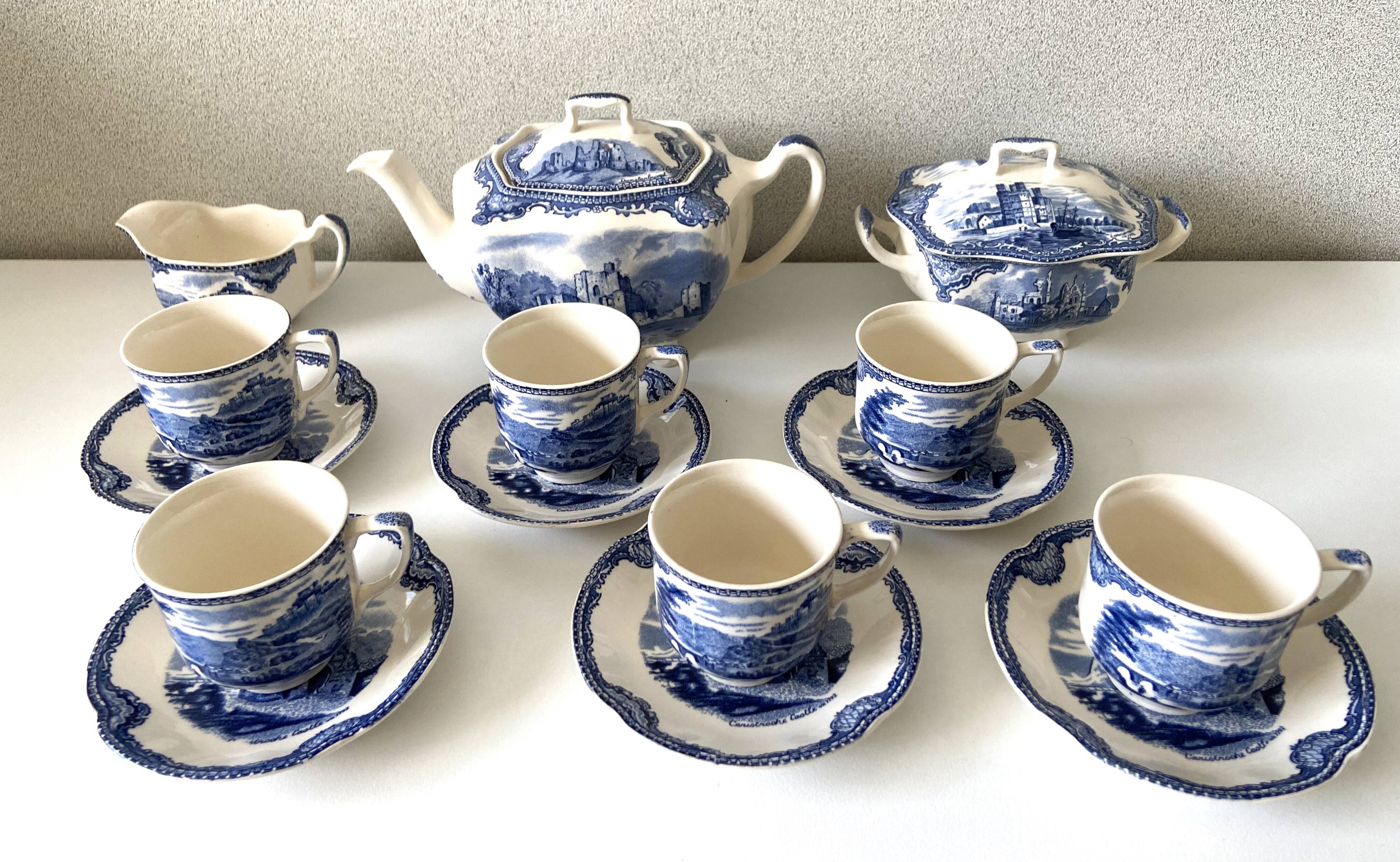 Vintage Johnson Brothers Old Castles Blue Coffee and Chocolate Tea Set