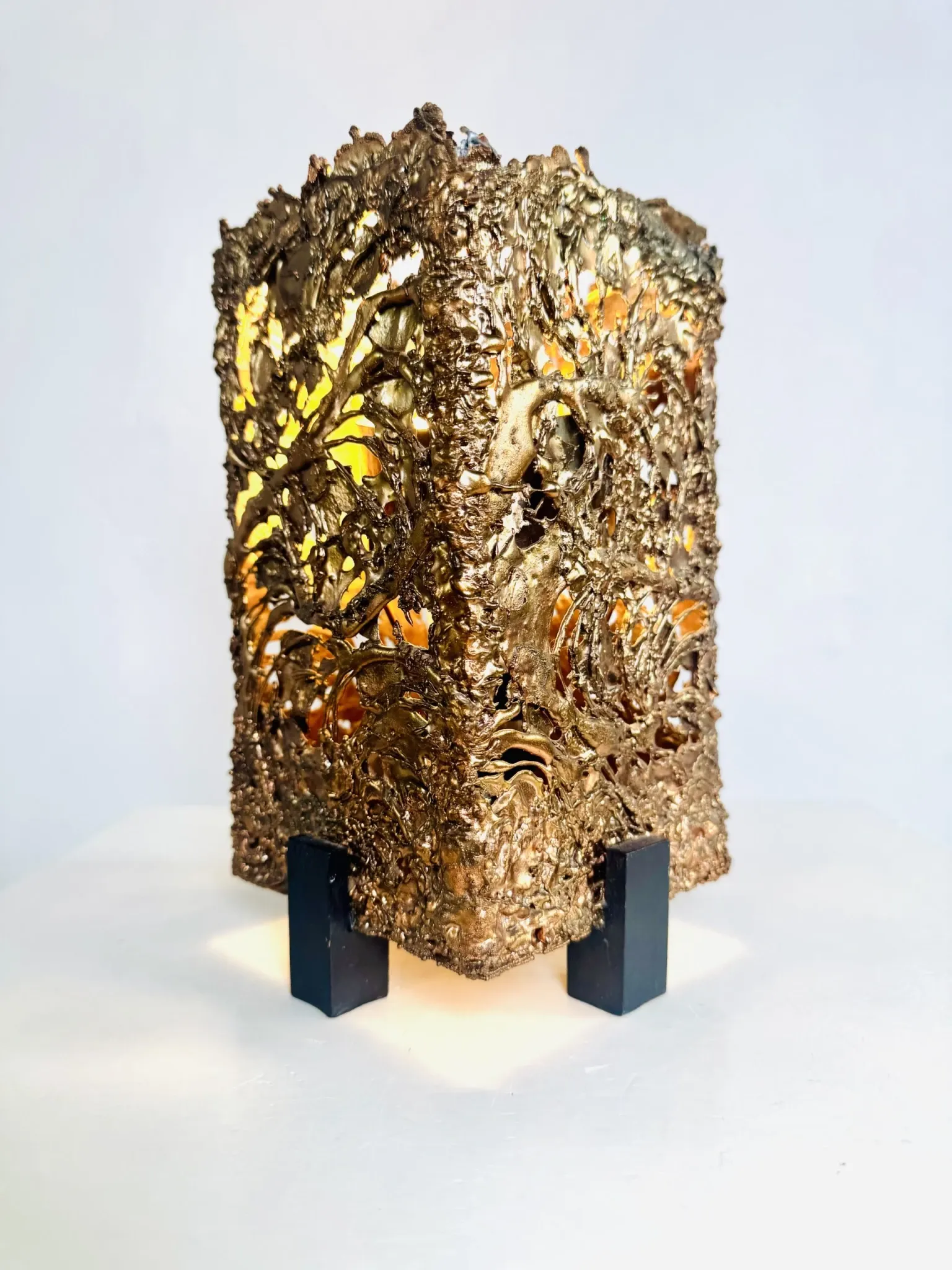 Brutalist Copper Table Lamp By Aimo Tukiainen For Oy Moonlight, Finland, 1970S
