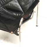2x Vintage black leather armchair by Strässle HE1106 designed by Hans Eichenberger